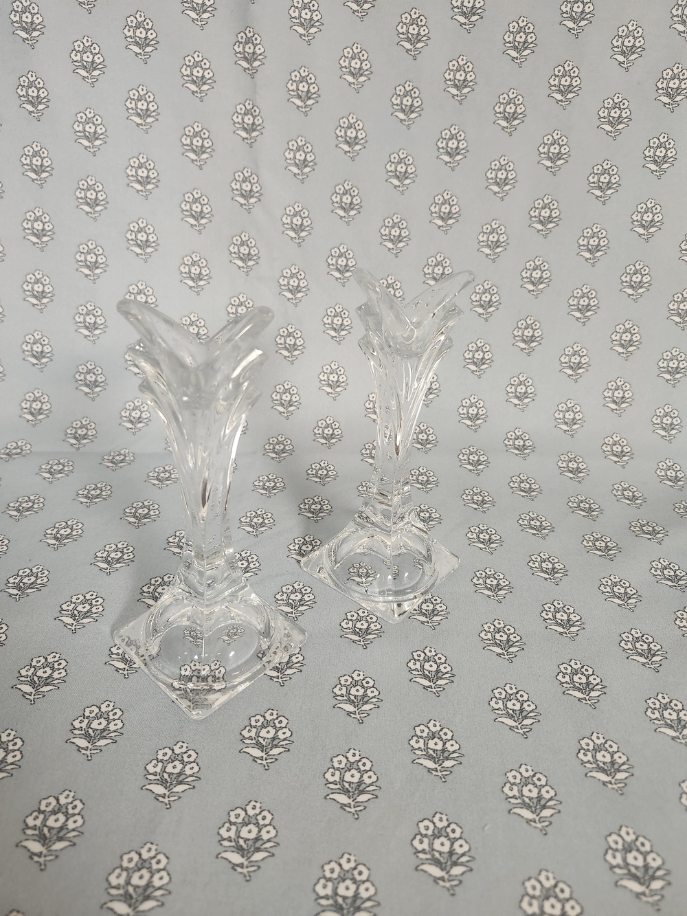 Mikasa Crystal Art Deco Flared Taper Candlesticks Pair Clear
